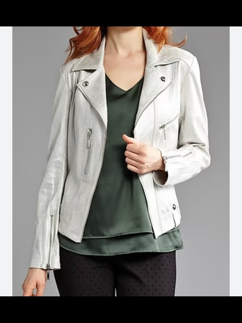 Insight Light Gray Leather Moto Jacket